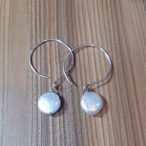 Sterling Silver Coin Pearl Earrings